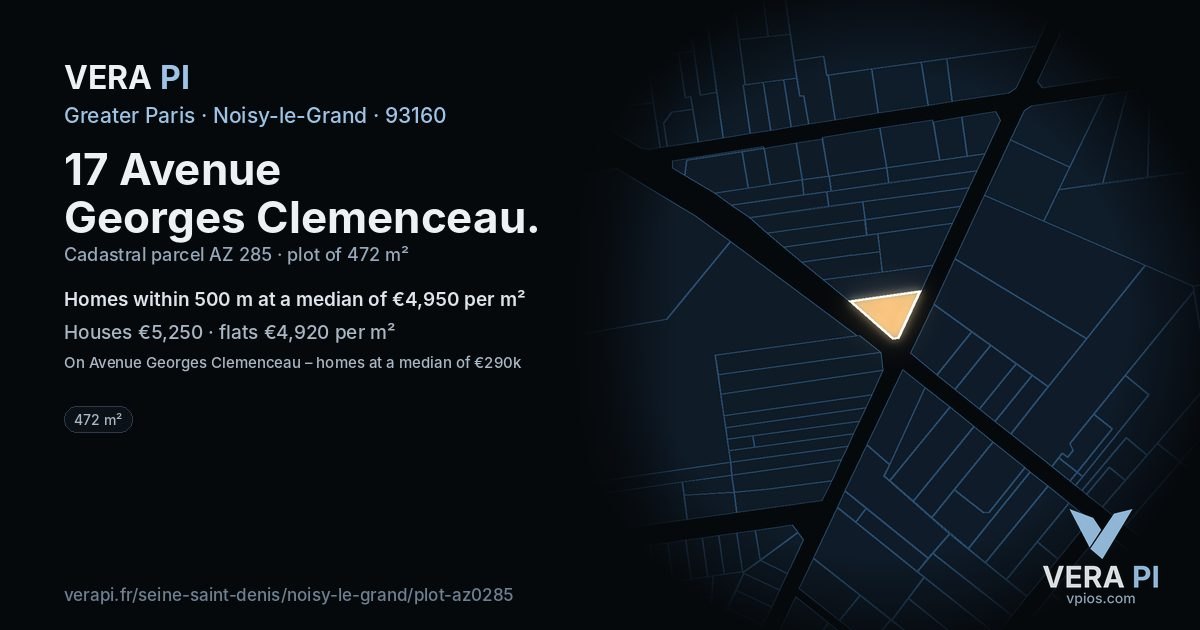 17 Avenue Georges Clemenceau, Noisy-le-Grand at night – the plot lit, the parcels around coloured by the prices near them