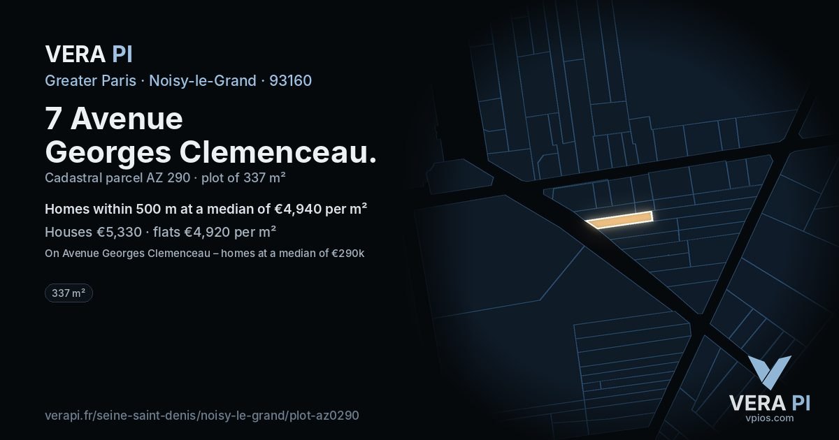 7 Avenue Georges Clemenceau, Noisy-le-Grand at night – the plot lit, the parcels around coloured by the prices near them