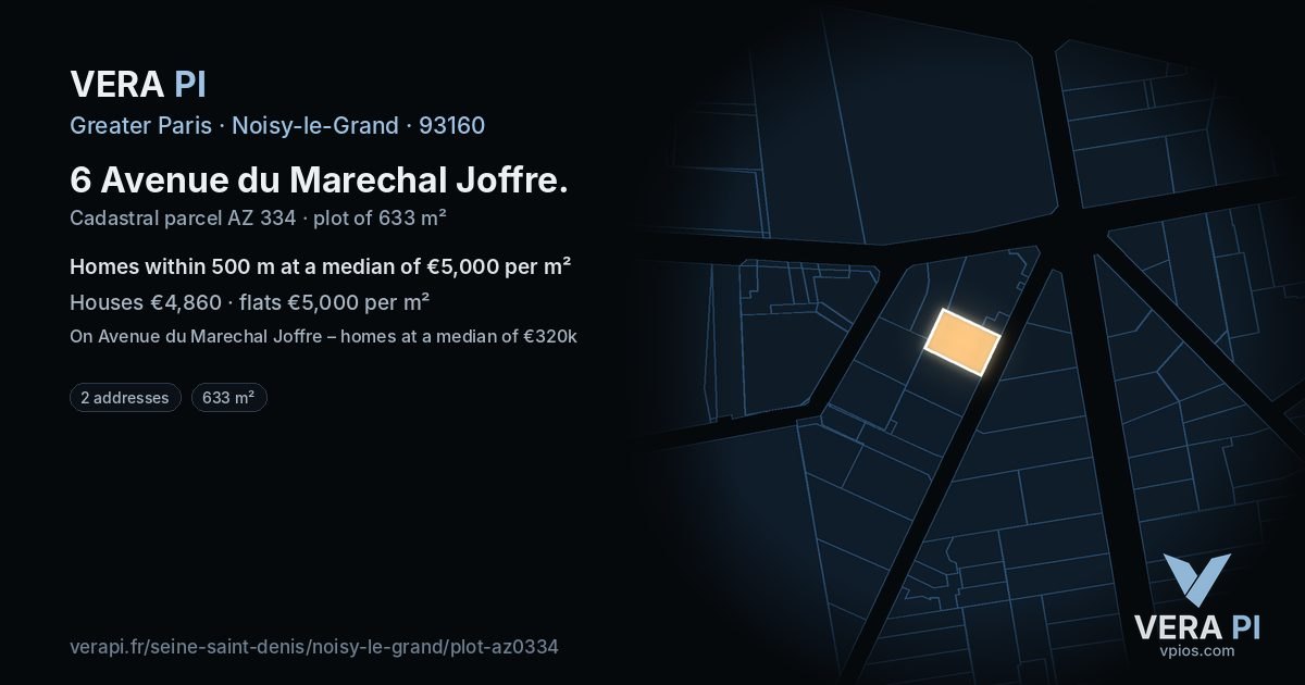 6 Avenue du Marechal Joffre, Noisy-le-Grand at night – the plot lit, the parcels around coloured by the prices near them