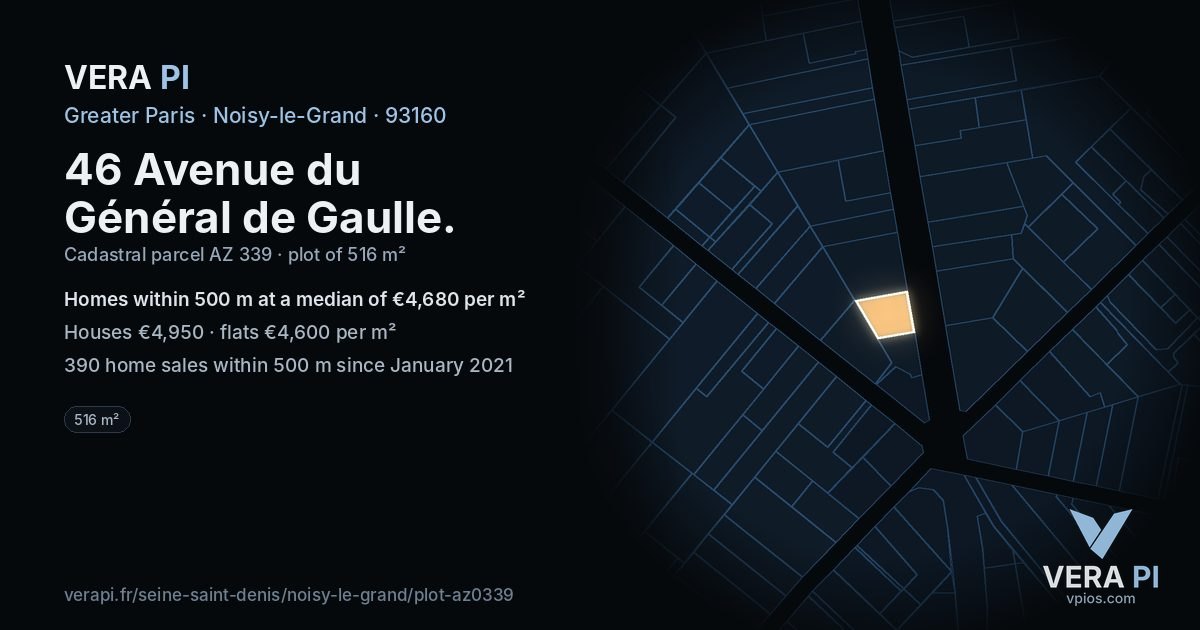 46 Avenue du Général de Gaulle, Noisy-le-Grand at night – the plot lit, the parcels around coloured by the prices near them
