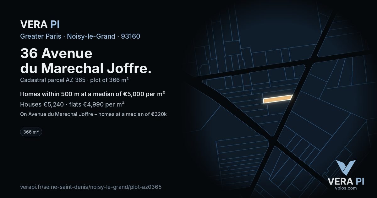 36 Avenue du Marechal Joffre, Noisy-le-Grand at night – the plot lit, the parcels around coloured by the prices near them