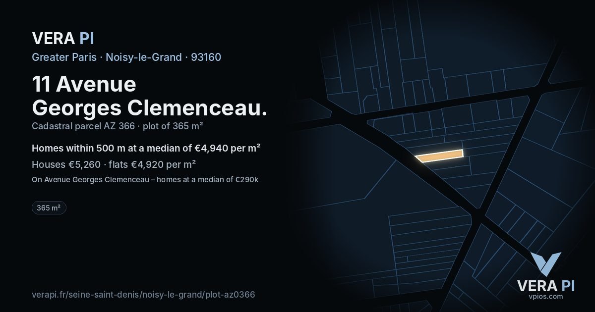 11 Avenue Georges Clemenceau, Noisy-le-Grand at night – the plot lit, the parcels around coloured by the prices near them