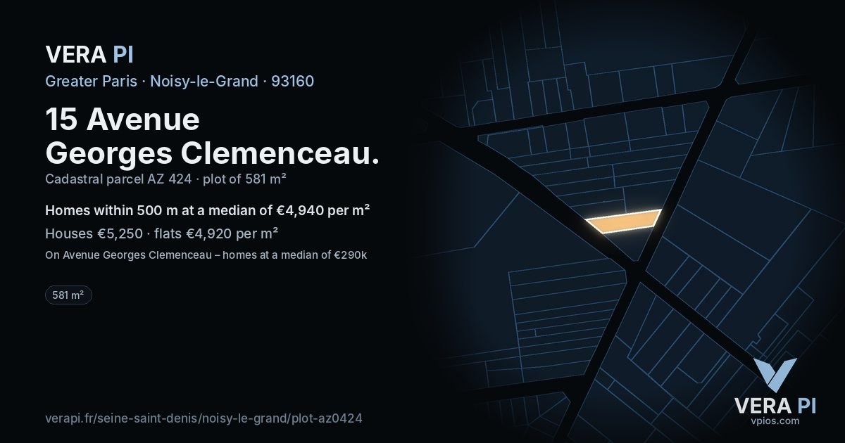 15 Avenue Georges Clemenceau, Noisy-le-Grand at night – the plot lit, the parcels around coloured by the prices near them