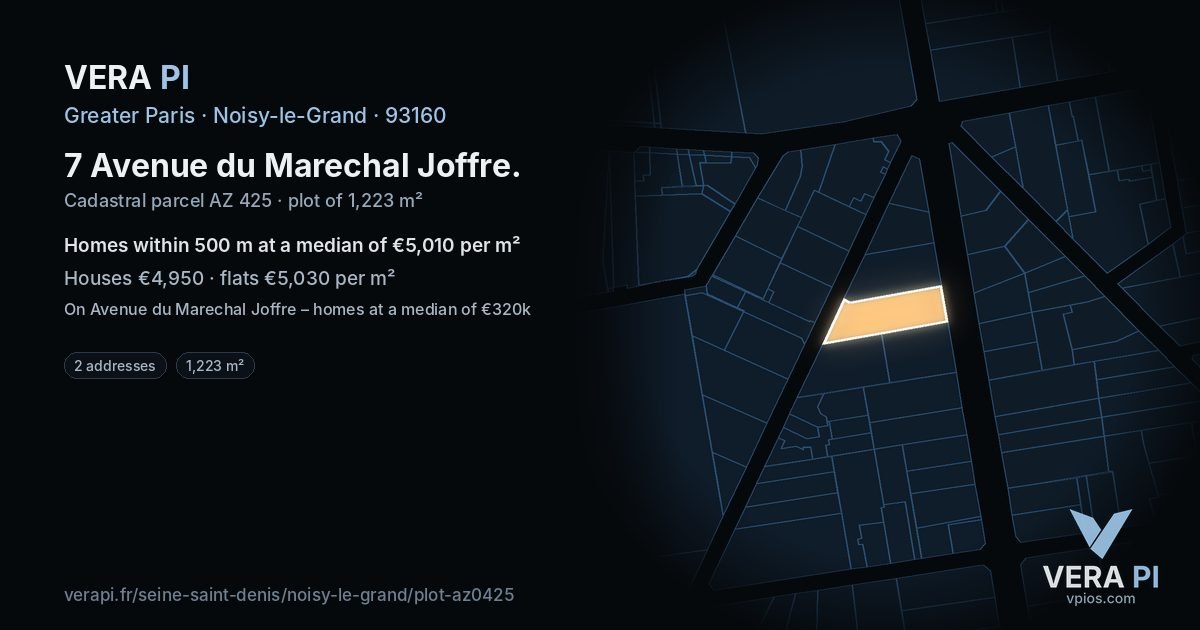 7 Avenue du Marechal Joffre, Noisy-le-Grand at night – the plot lit, the parcels around coloured by the prices near them