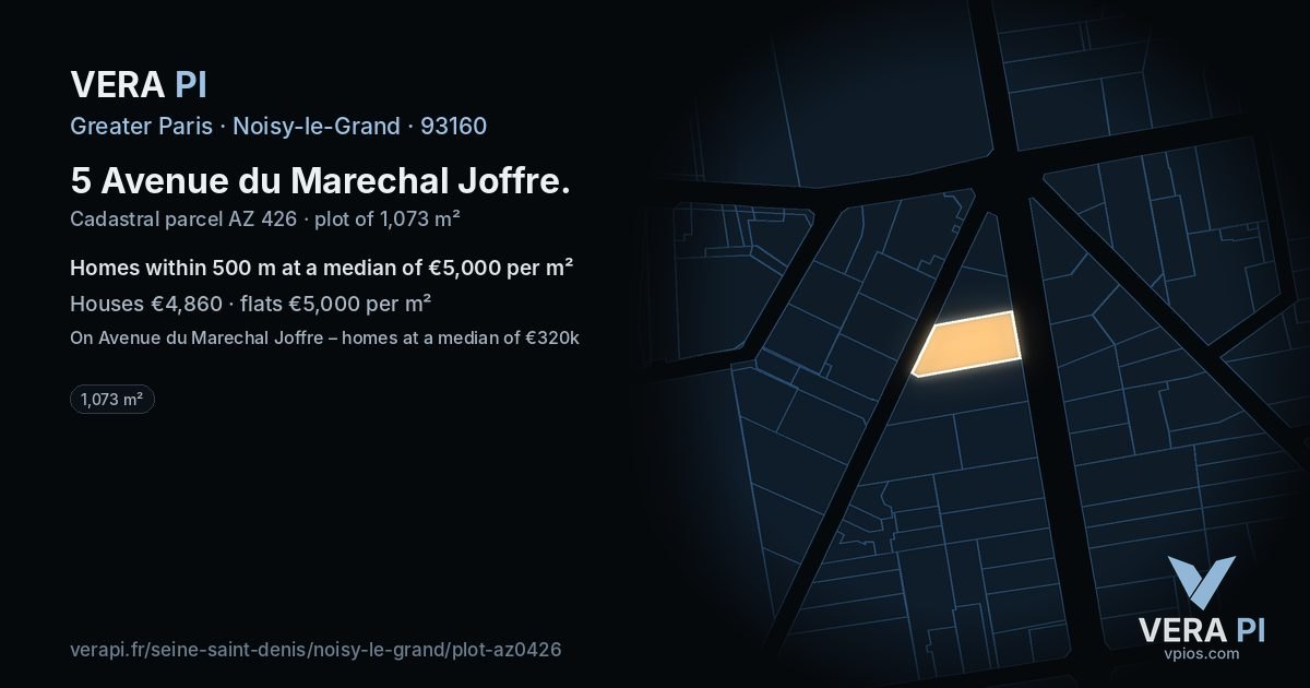 5 Avenue du Marechal Joffre, Noisy-le-Grand at night – the plot lit, the parcels around coloured by the prices near them