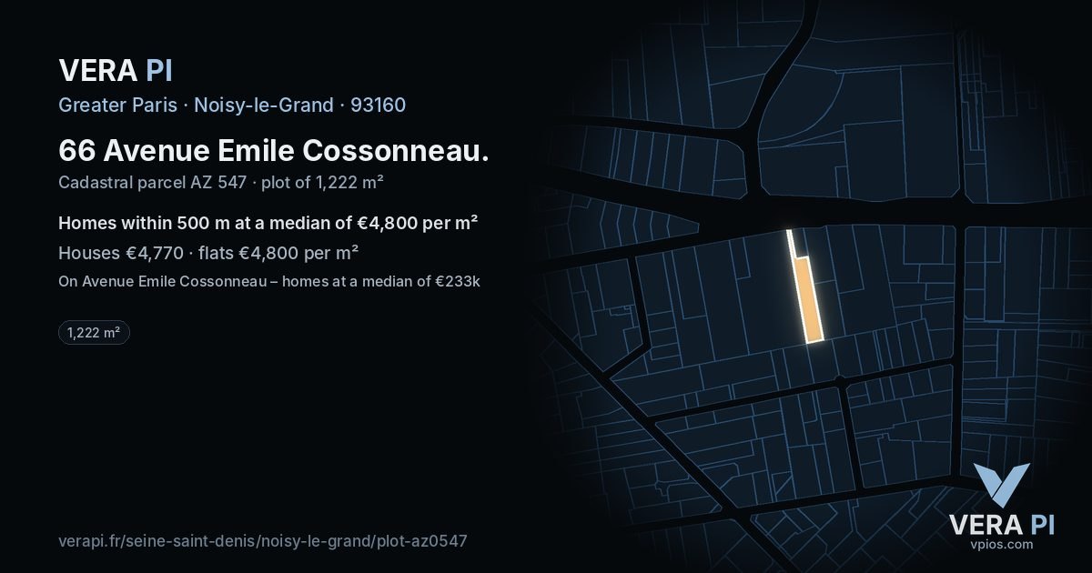 66 Avenue Emile Cossonneau, Noisy-le-Grand at night – the plot lit, the parcels around coloured by the prices near them