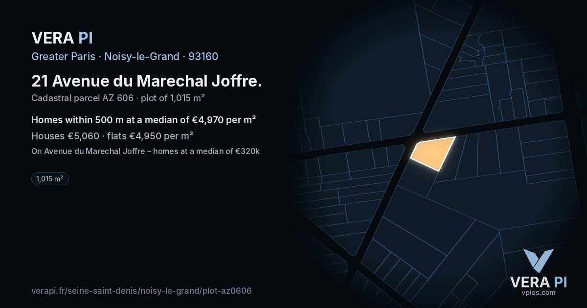 21 Avenue du Marechal Joffre, Noisy-le-Grand at night – the plot lit, the parcels around coloured by the prices near them