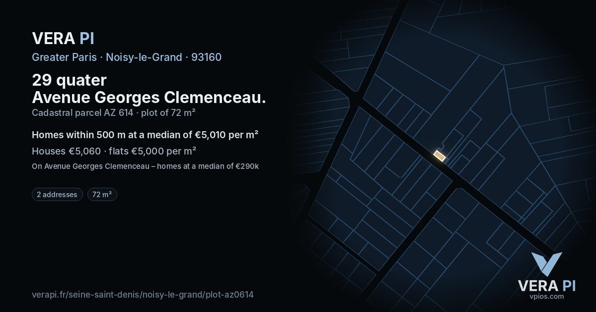 29 quater Avenue Georges Clemenceau, Noisy-le-Grand at night – the plot lit, the parcels around coloured by the prices near them