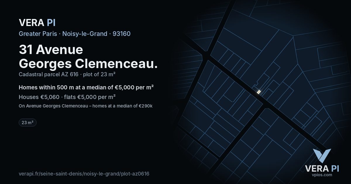 31 Avenue Georges Clemenceau, Noisy-le-Grand at night – the plot lit, the parcels around coloured by the prices near them