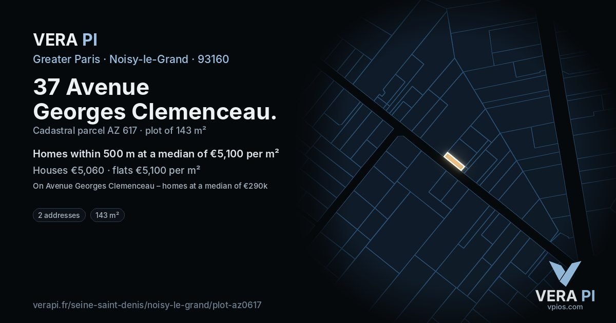 37 Avenue Georges Clemenceau, Noisy-le-Grand at night – the plot lit, the parcels around coloured by the prices near them