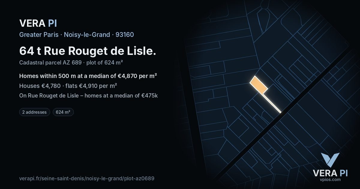 64 t Rue Rouget de Lisle, Noisy-le-Grand at night – the plot lit, the parcels around coloured by the prices near them
