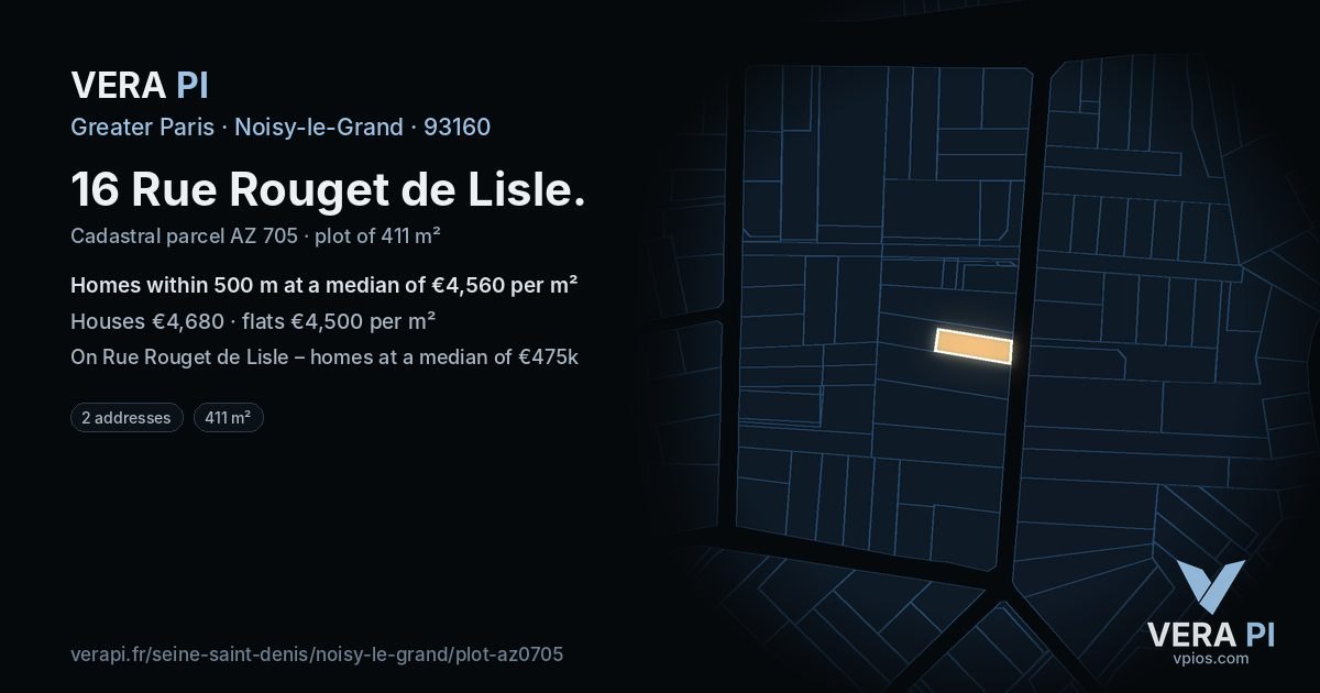 16 Rue Rouget de Lisle, Noisy-le-Grand at night – the plot lit, the parcels around coloured by the prices near them