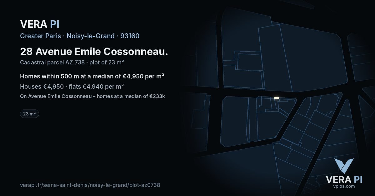 28 Avenue Emile Cossonneau, Noisy-le-Grand at night – the plot lit, the parcels around coloured by the prices near them