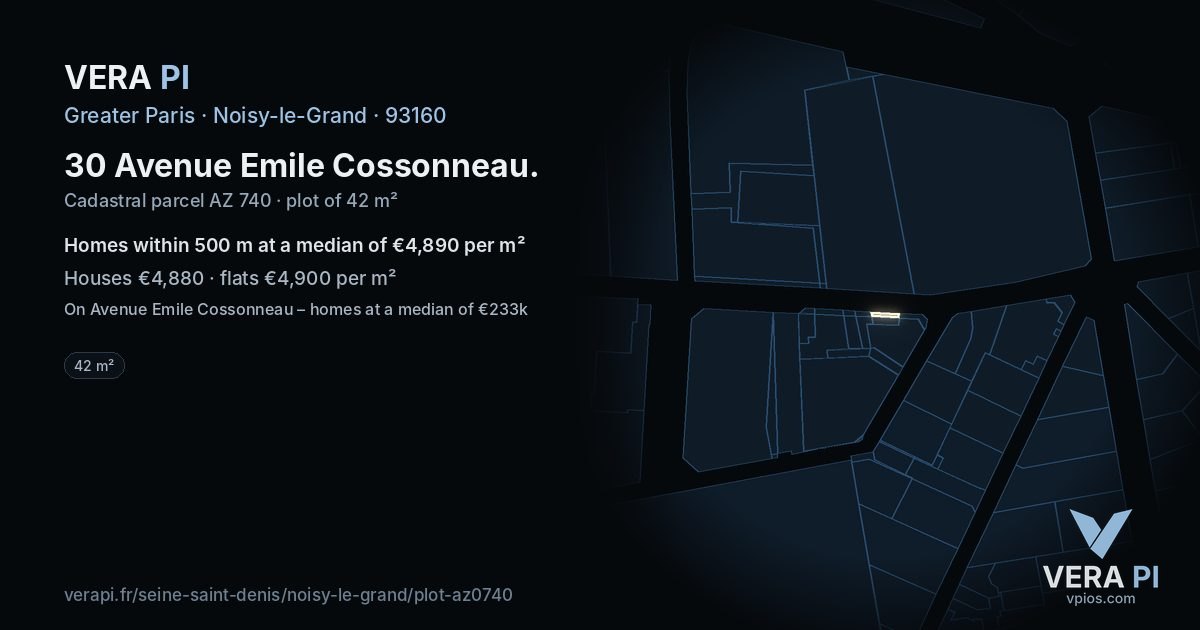 30 Avenue Emile Cossonneau, Noisy-le-Grand at night – the plot lit, the parcels around coloured by the prices near them