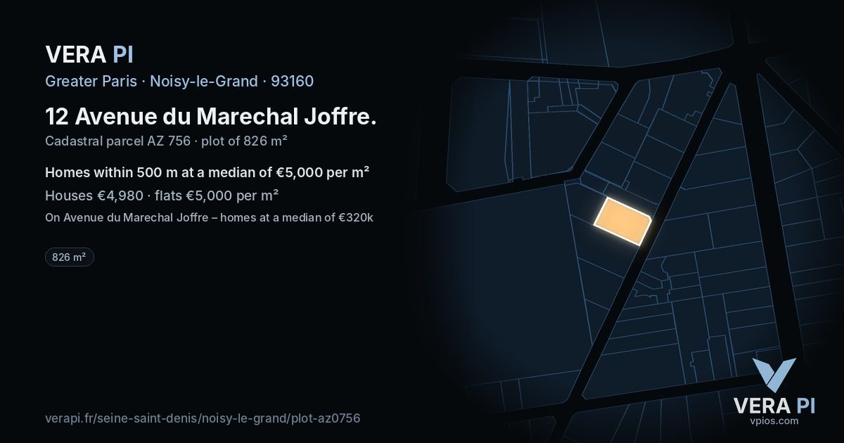 12 Avenue du Marechal Joffre, Noisy-le-Grand at night – the plot lit, the parcels around coloured by the prices near them