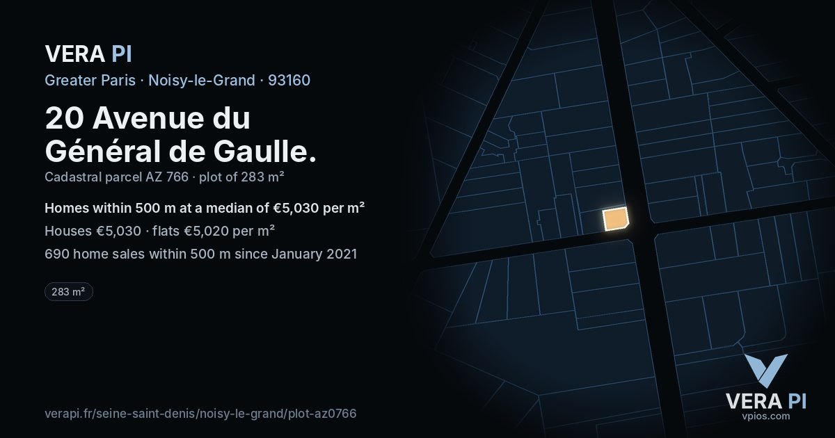 20 Avenue du Général de Gaulle, Noisy-le-Grand at night – the plot lit, the parcels around coloured by the prices near them