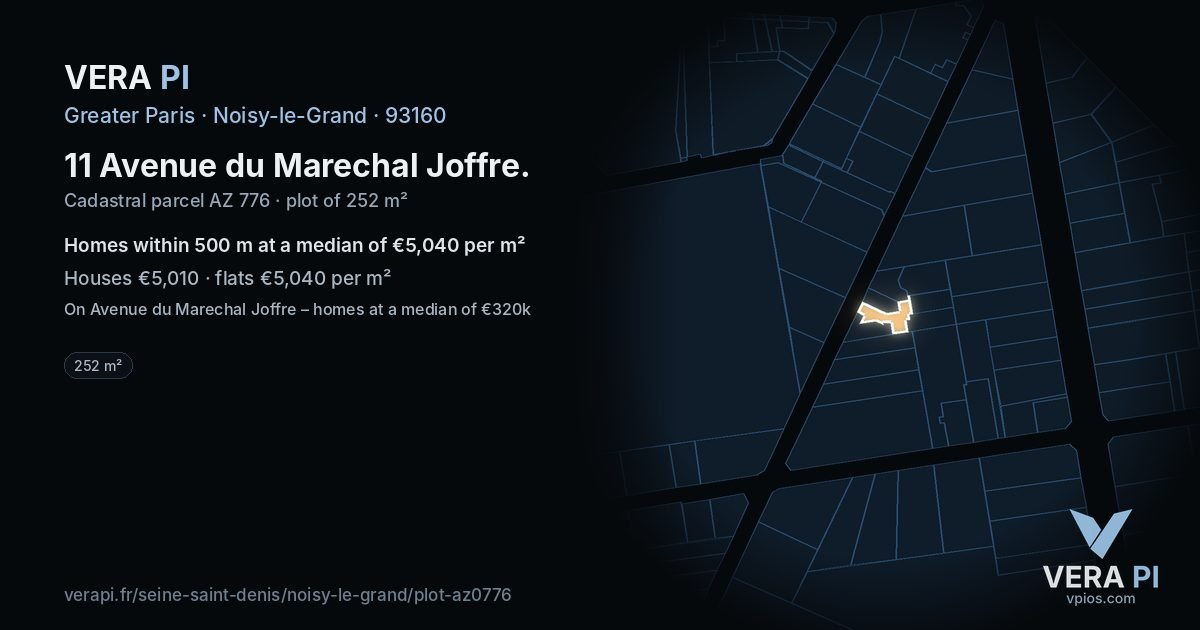 11 Avenue du Marechal Joffre, Noisy-le-Grand at night – the plot lit, the parcels around coloured by the prices near them