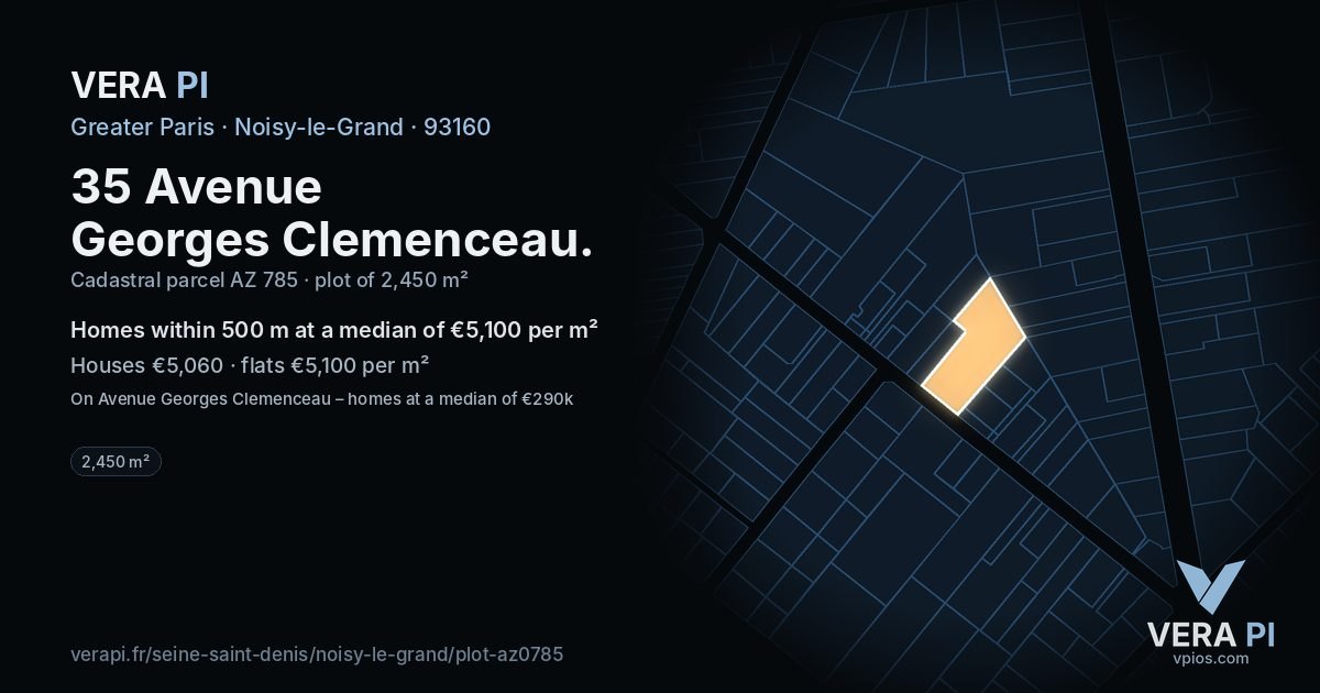 35 Avenue Georges Clemenceau, Noisy-le-Grand at night – the plot lit, the parcels around coloured by the prices near them
