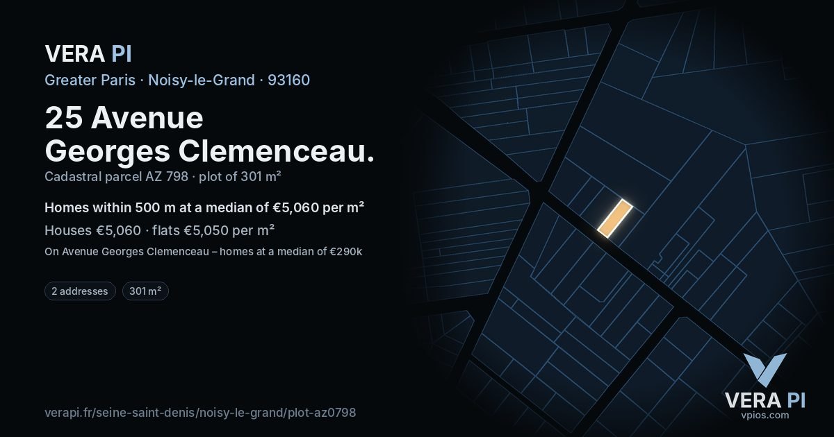 25 Avenue Georges Clemenceau, Noisy-le-Grand at night – the plot lit, the parcels around coloured by the prices near them