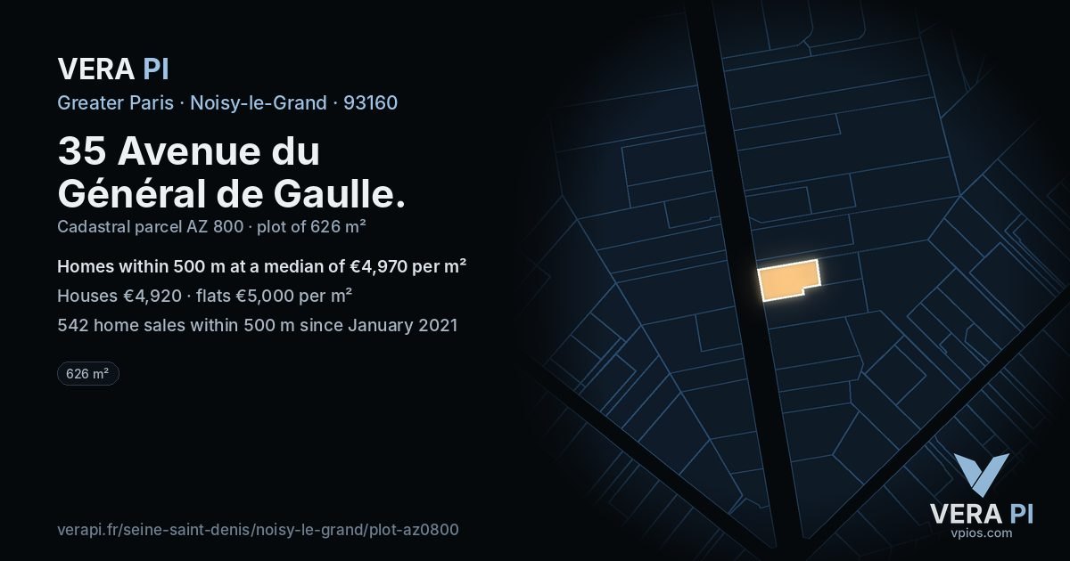 35 Avenue du Général de Gaulle, Noisy-le-Grand at night – the plot lit, the parcels around coloured by the prices near them