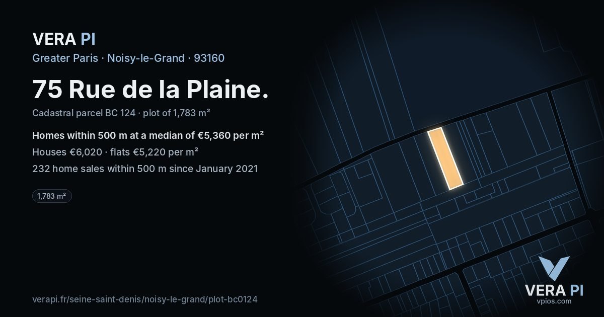 75 Rue de la Plaine, Noisy-le-Grand at night – the plot lit, the parcels around coloured by the prices near them