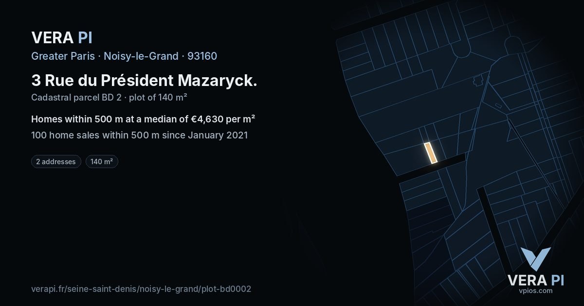 3 Rue du Président Mazaryck, Noisy-le-Grand at night – the plot lit, the parcels around coloured by the prices near them