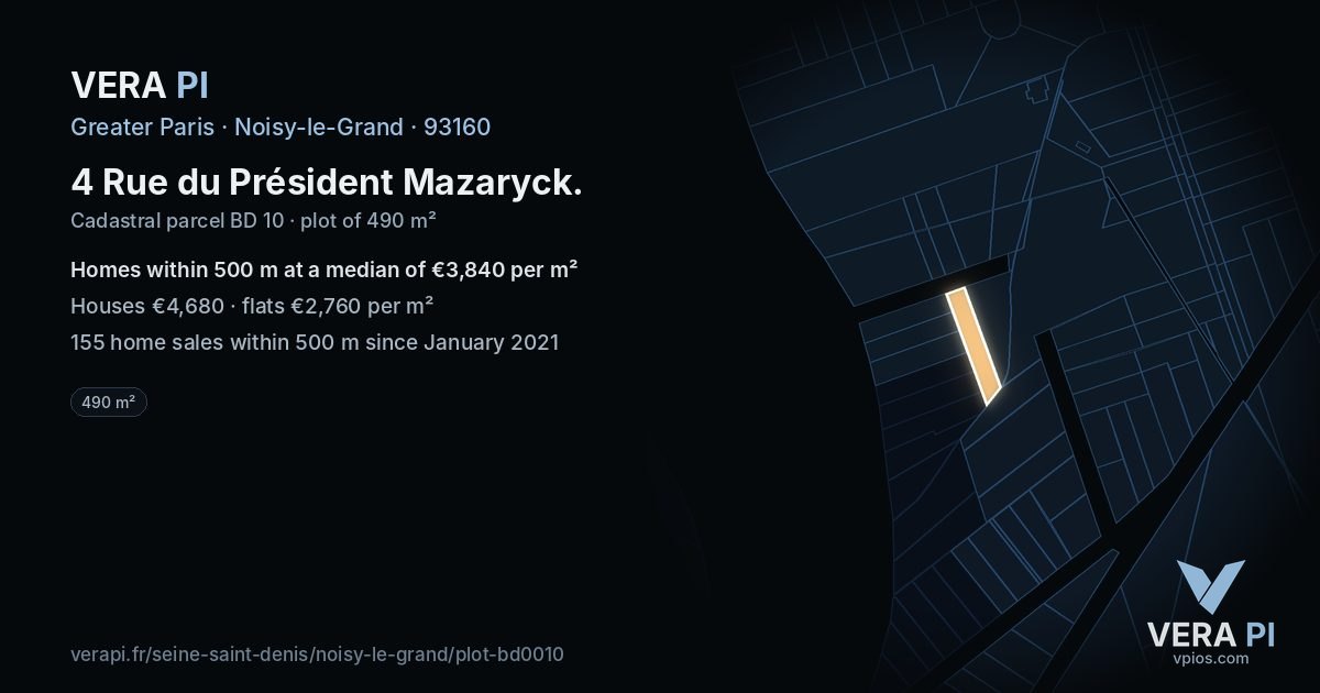 4 Rue du Président Mazaryck, Noisy-le-Grand at night – the plot lit, the parcels around coloured by the prices near them