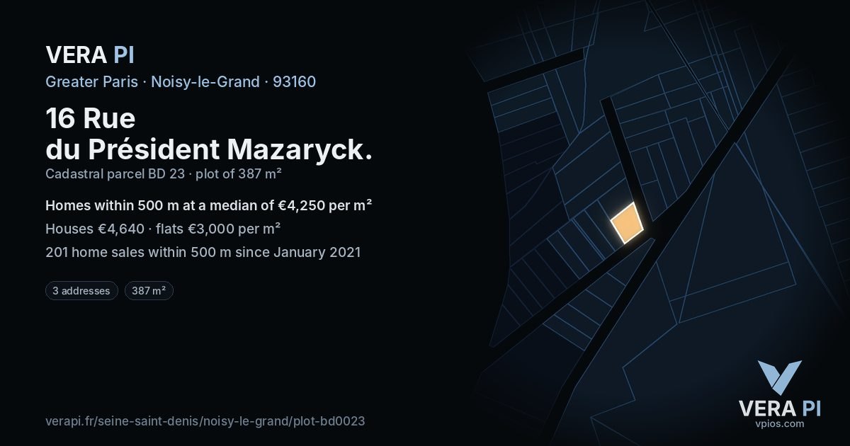 16 Rue du Président Mazaryck, Noisy-le-Grand at night – the plot lit, the parcels around coloured by the prices near them