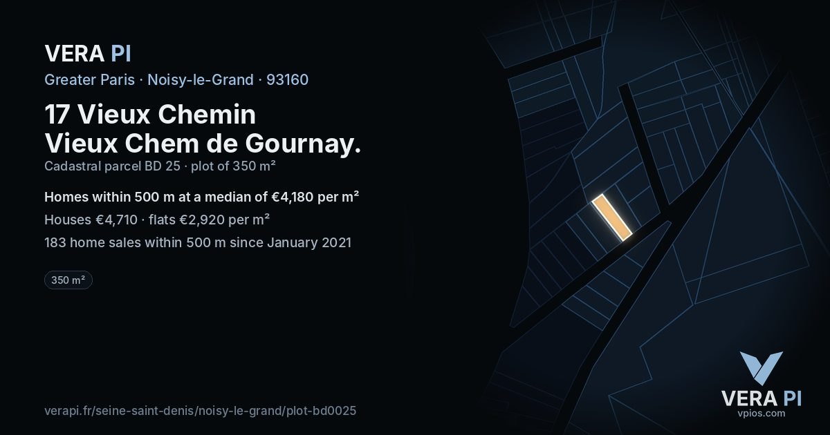 17 Vieux Chemin Vieux Chem de Gournay, Noisy-le-Grand at night – the plot lit, the parcels around coloured by the prices near them