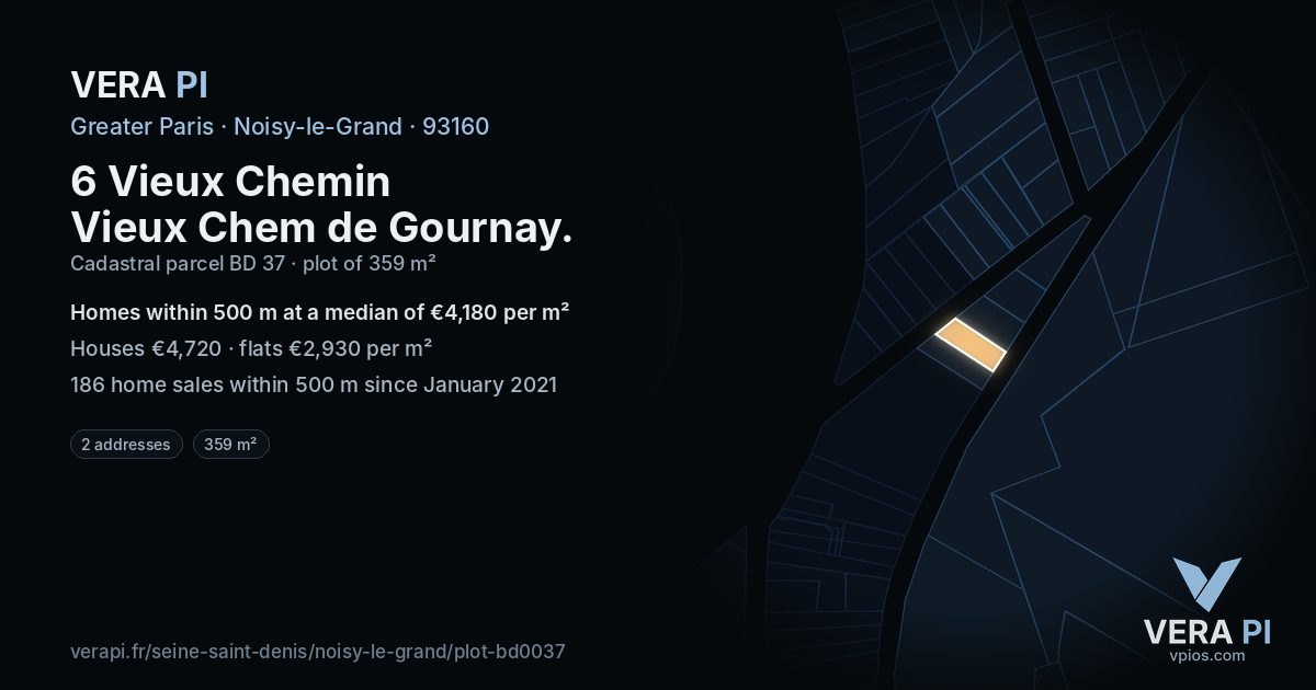 6 Vieux Chemin Vieux Chem de Gournay, Noisy-le-Grand at night – the plot lit, the parcels around coloured by the prices near them