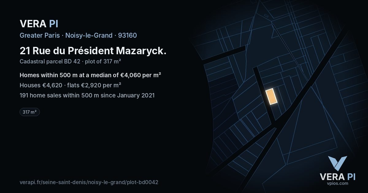 21 Rue du Président Mazaryck, Noisy-le-Grand at night – the plot lit, the parcels around coloured by the prices near them
