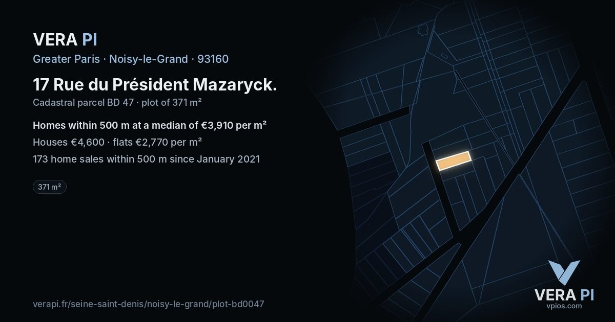 17 Rue du Président Mazaryck, Noisy-le-Grand at night – the plot lit, the parcels around coloured by the prices near them
