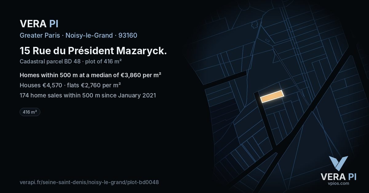 15 Rue du Président Mazaryck, Noisy-le-Grand at night – the plot lit, the parcels around coloured by the prices near them