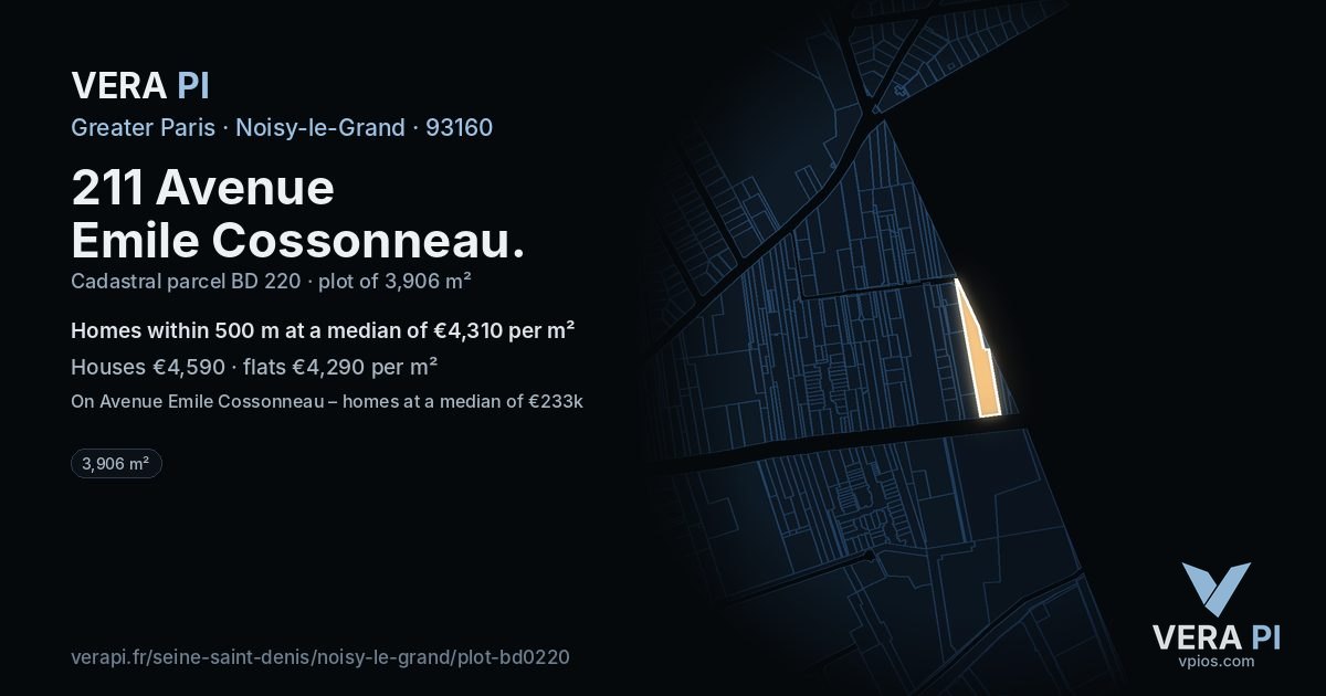 211 Avenue Emile Cossonneau, Noisy-le-Grand at night – the plot lit, the parcels around coloured by the prices near them