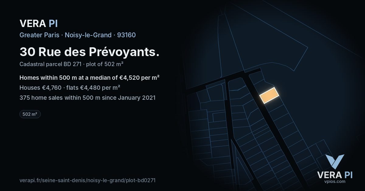 30 Rue des Prévoyants, Noisy-le-Grand at night – the plot lit, the parcels around coloured by the prices near them