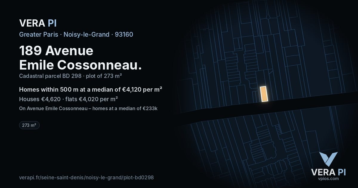 189 Avenue Emile Cossonneau, Noisy-le-Grand at night – the plot lit, the parcels around coloured by the prices near them
