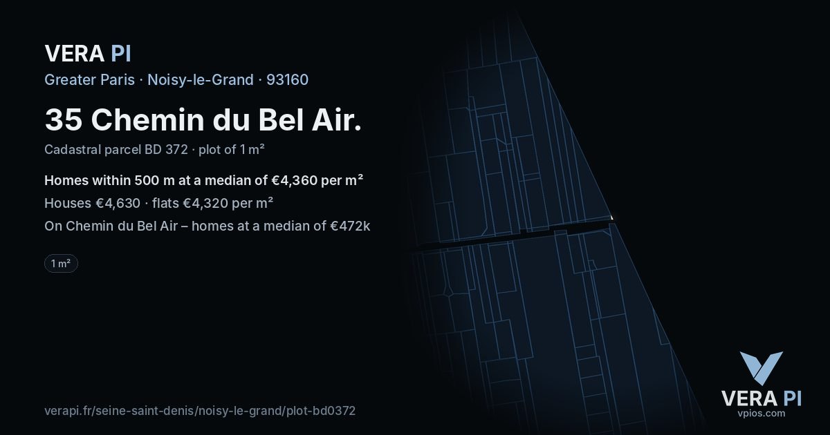 35 Chemin du Bel Air, Noisy-le-Grand at night – the plot lit, the parcels around coloured by the prices near them