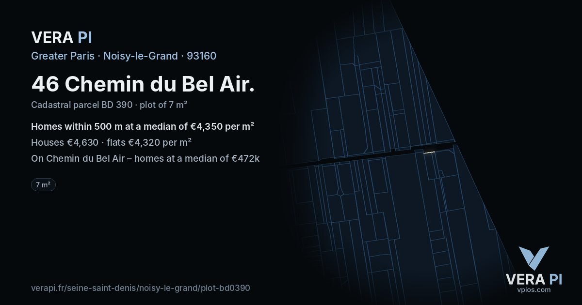 46 Chemin du Bel Air, Noisy-le-Grand at night – the plot lit, the parcels around coloured by the prices near them