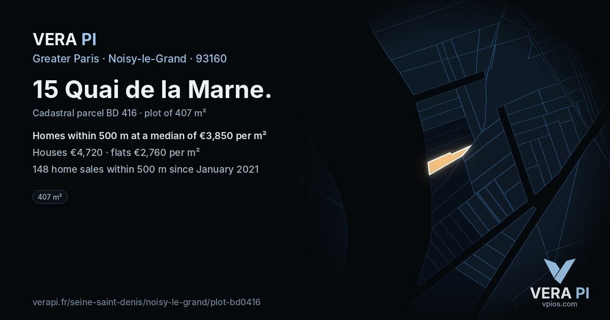 15 Quai de la Marne, Noisy-le-Grand at night – the plot lit, the parcels around coloured by the prices near them