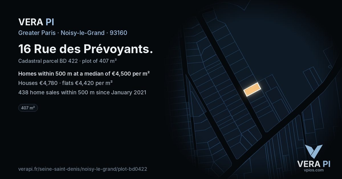 16 Rue des Prévoyants, Noisy-le-Grand at night – the plot lit, the parcels around coloured by the prices near them