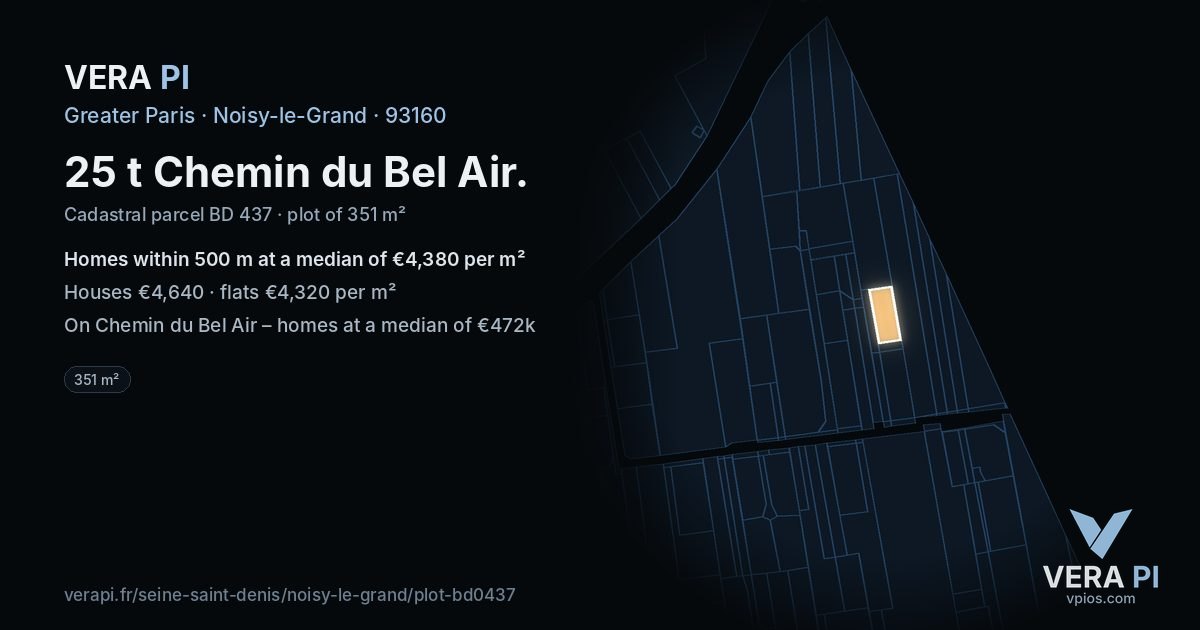 25 t Chemin du Bel Air, Noisy-le-Grand at night – the plot lit, the parcels around coloured by the prices near them