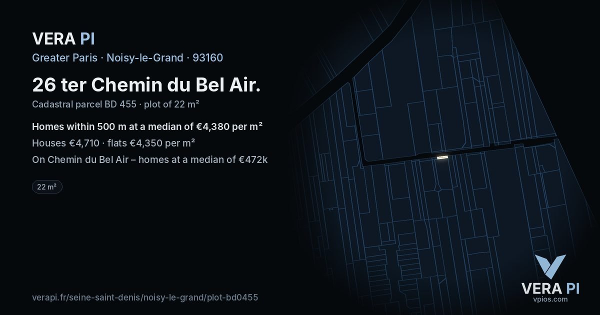 26 ter Chemin du Bel Air, Noisy-le-Grand at night – the plot lit, the parcels around coloured by the prices near them