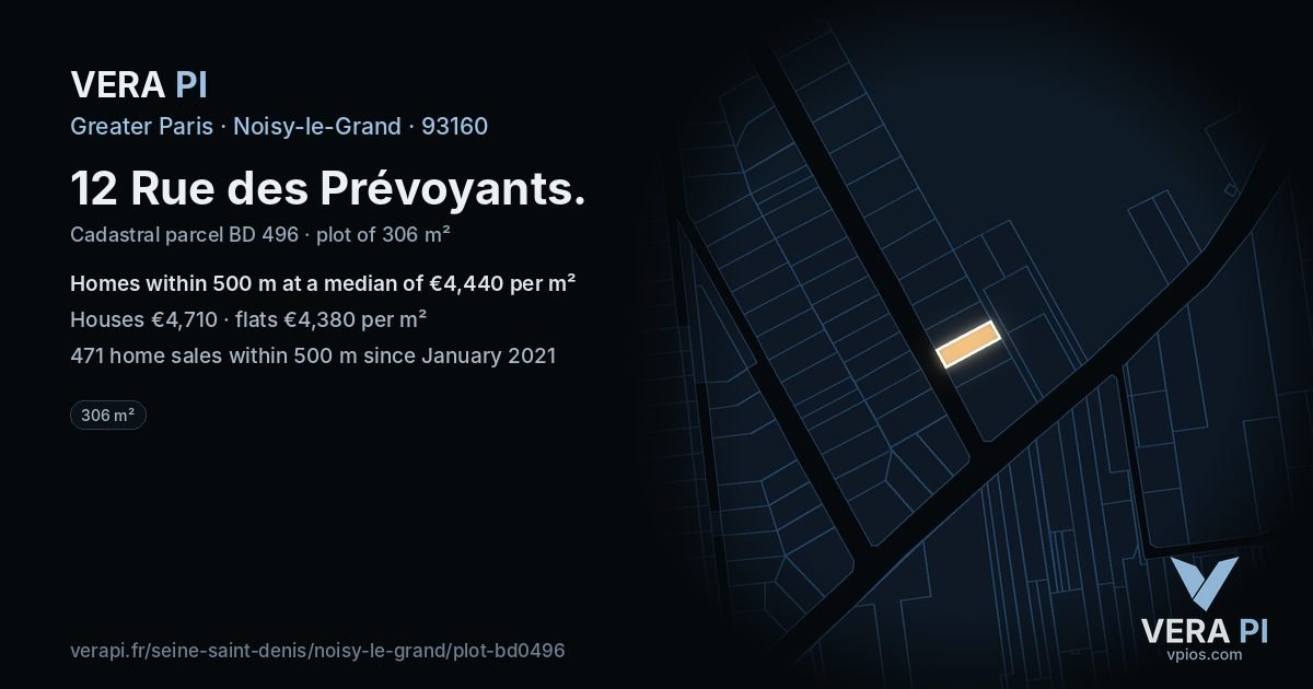 12 Rue des Prévoyants, Noisy-le-Grand at night – the plot lit, the parcels around coloured by the prices near them