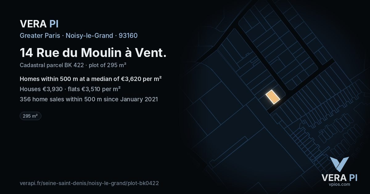 14 Rue du Moulin à Vent, Noisy-le-Grand at night – the plot lit, the parcels around coloured by the prices near them