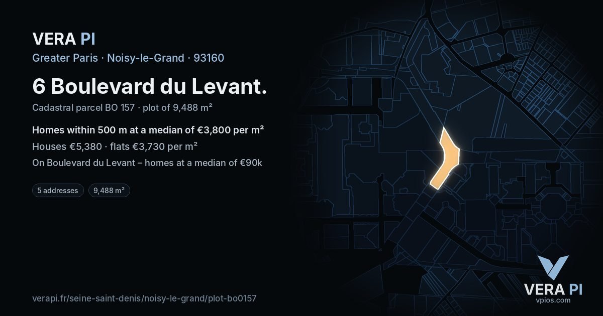6 Boulevard du Levant, Noisy-le-Grand at night – the plot lit, the parcels around coloured by the prices near them