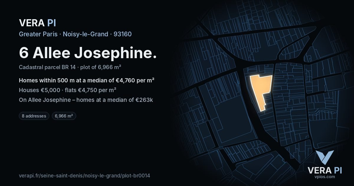 6 Allee Josephine, Noisy-le-Grand at night – the plot lit, the parcels around coloured by the prices near them