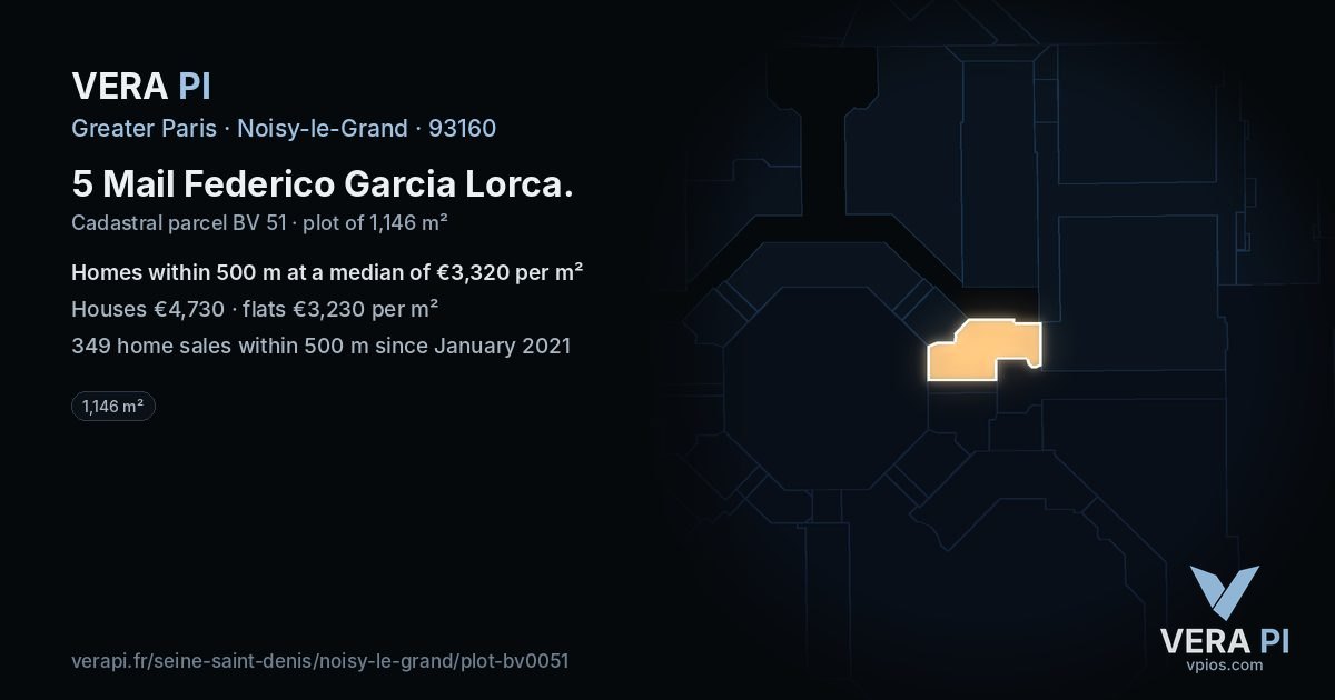 5 Mail Federico Garcia Lorca, Noisy-le-Grand at night – the plot lit, the parcels around coloured by the prices near them