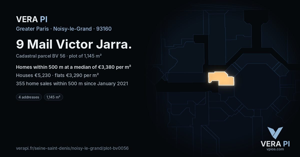 9 Mail Victor Jarra, Noisy-le-Grand at night – the plot lit, the parcels around coloured by the prices near them