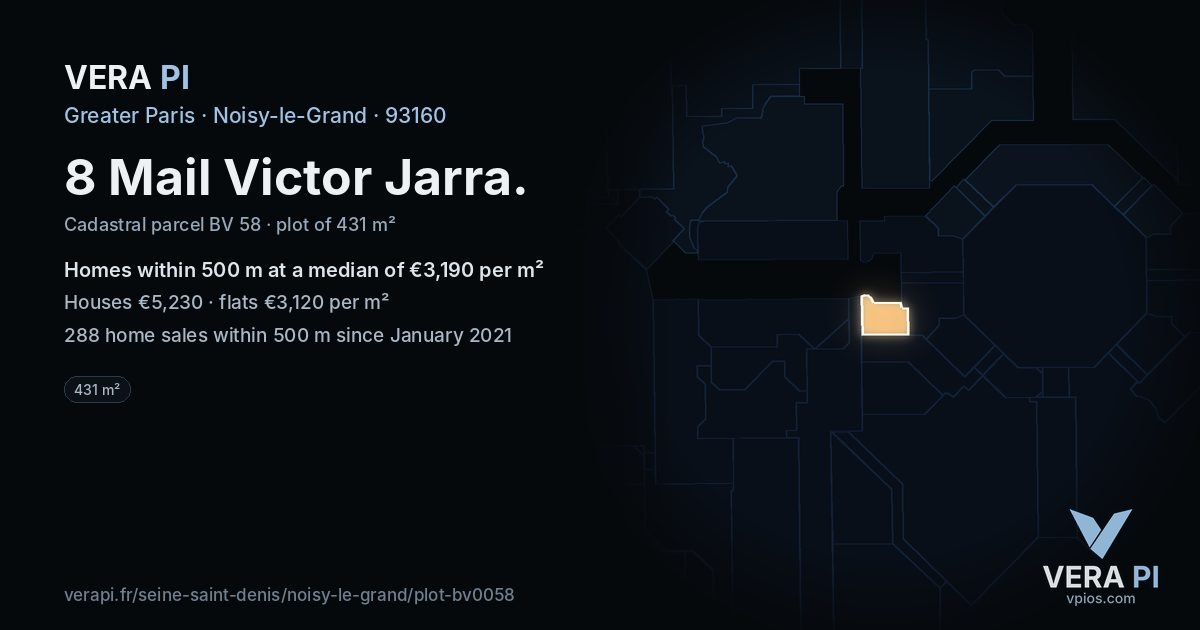 8 Mail Victor Jarra, Noisy-le-Grand at night – the plot lit, the parcels around coloured by the prices near them