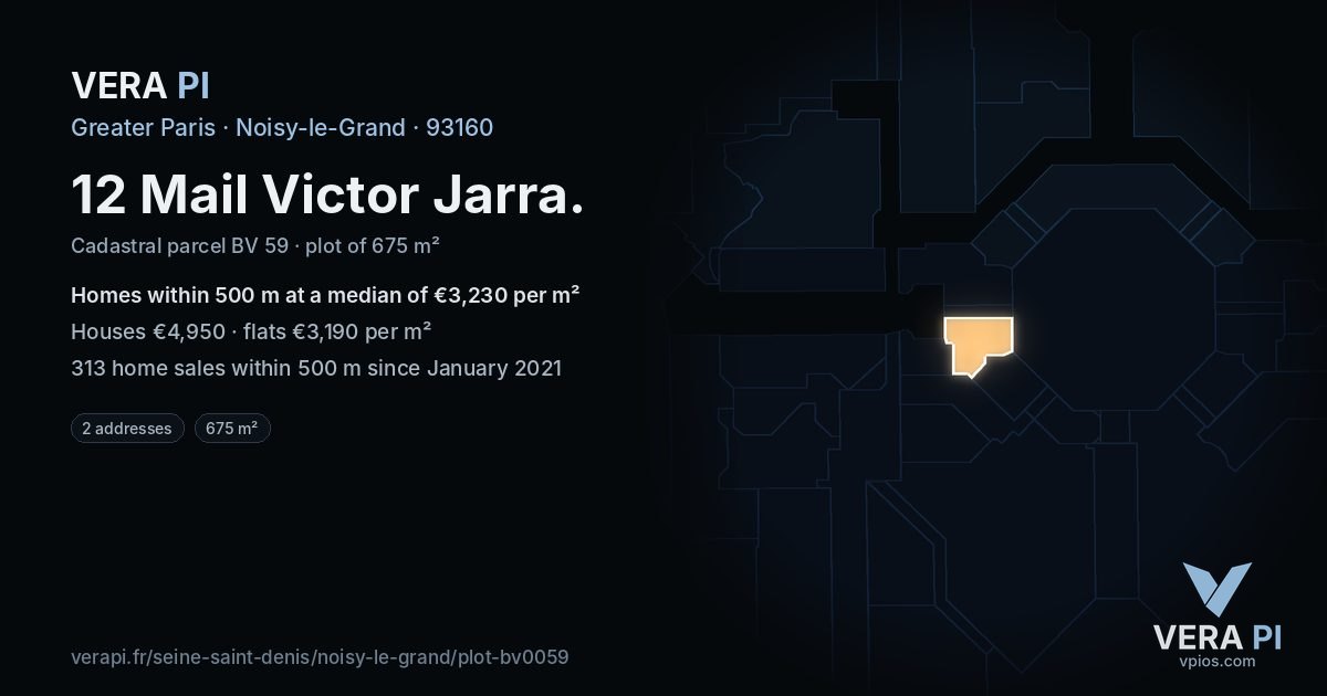 12 Mail Victor Jarra, Noisy-le-Grand at night – the plot lit, the parcels around coloured by the prices near them